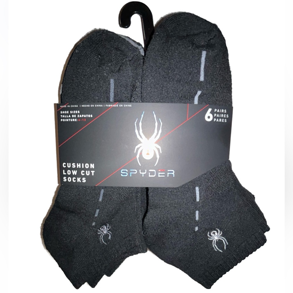 Spyder Low Cut Cushion Socks 6 Pair Men's 6-12 Black Gray w Mixed Logo Ski NEW!